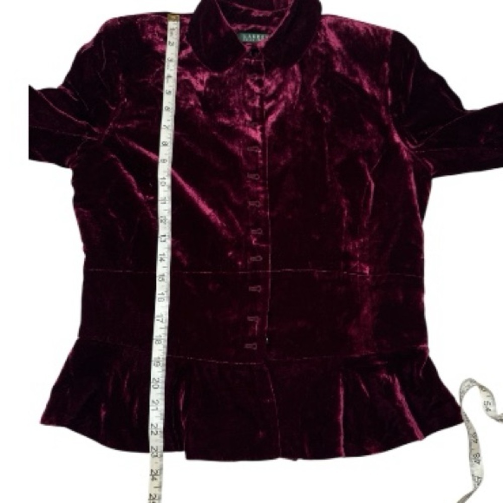 Lauren Ralph Lauren Burgundy Silk Velvet Blouse Sz 10 Button Front Holiday Party - Picture 4 of 11